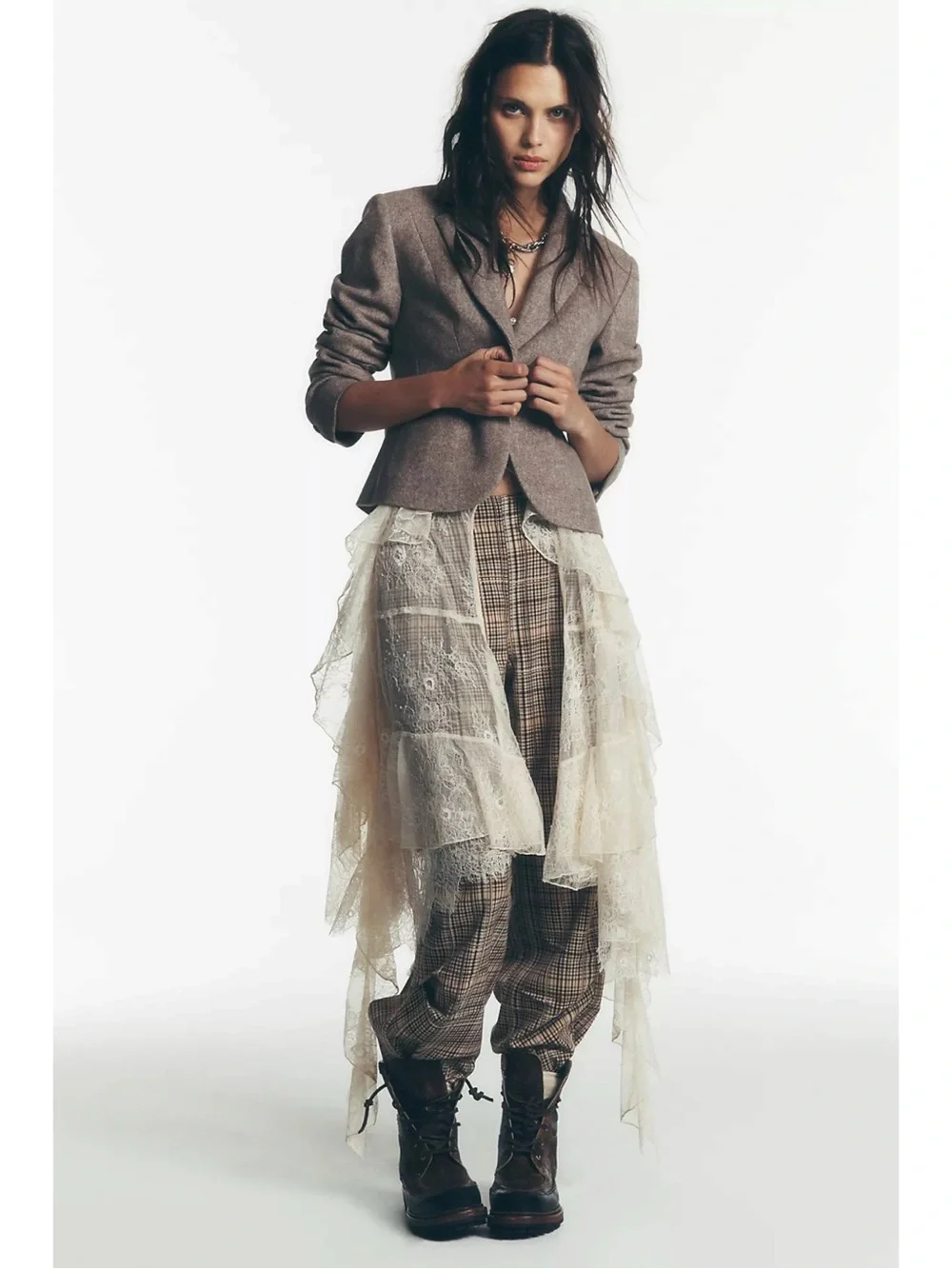 Free People Grunge 90s Bohemian Nice Choice Plaid Pull On Barrel Pants Large NWT